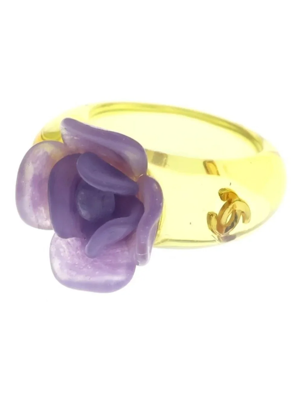 Chanel Camellia Flower Motif Ring Purple Yellow